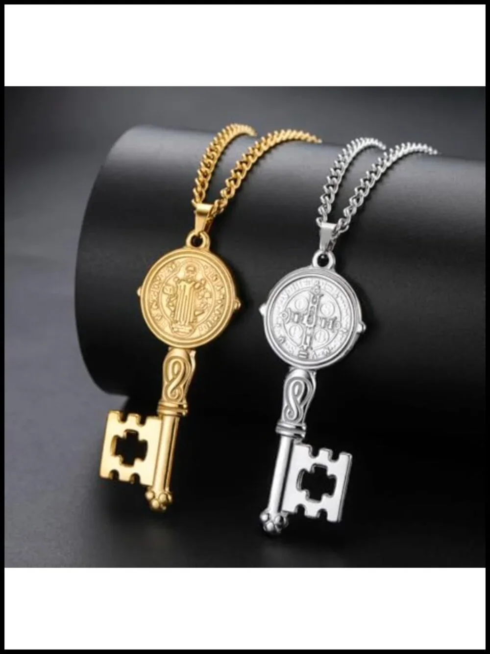 Saint Benedict Key Necklace, Stainless Steel Catholic Pendant
